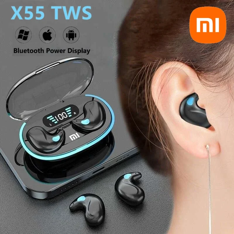 Xiaomi X55 Kulaklık Stereo Gizli Kulaklıklar Mikrofonlu Çağrı Su geçirmez Uyku Kulaklıkları Kablosuz Mini Kulaklıklar TWS Bluetooth