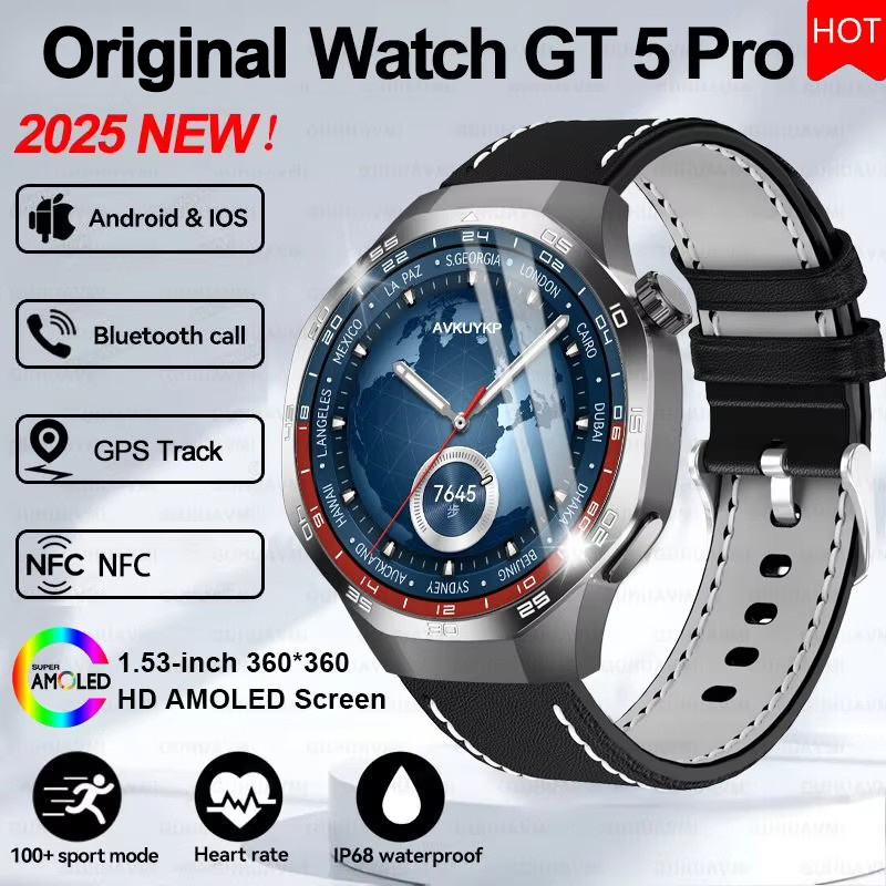 2025 Yeni Watch GT5 Pro Smart Watch 1.53 “AMOLED ekran NFC GPS Tracker Bt Call Health Water Popas