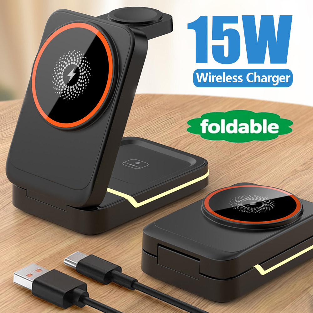 Apple Magsafe Şarj Cihazı için 3'ü 1 Arada Kablosuz Şarj İstasyonu, İPhone Apple Watch AirPods Pro için Katlanabilir Manyetik Seyahat Şarj Cihazı