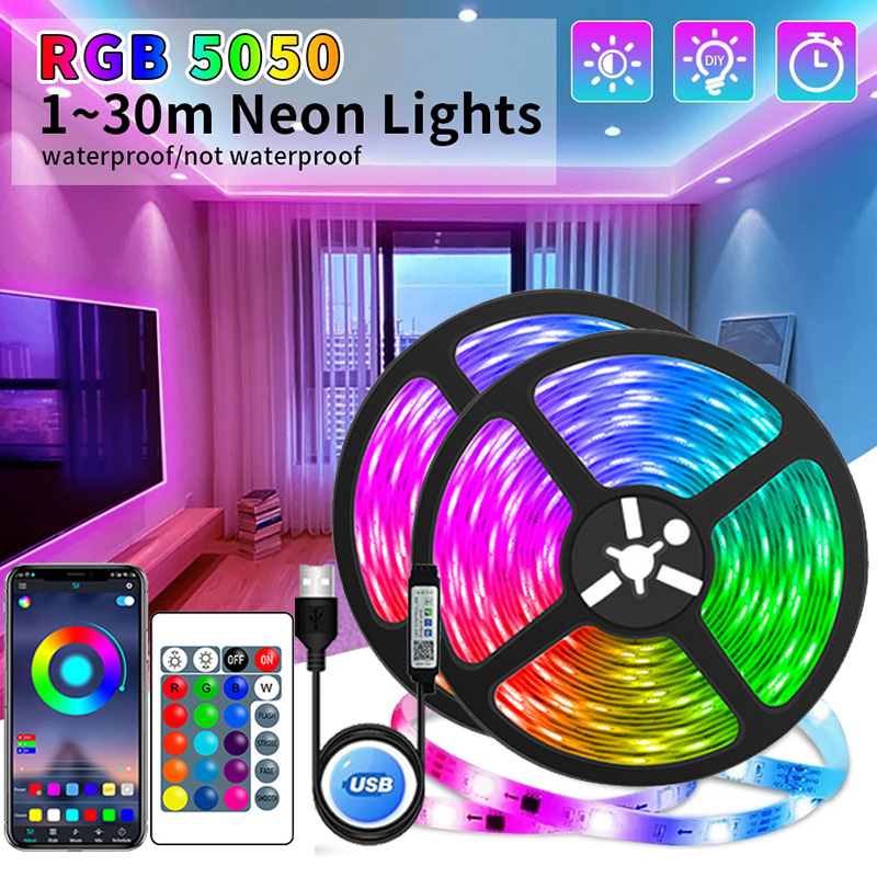 USB LED Strip Işıkları Uygulama Kontrolü Renk Değiştiren 5050 RGB LED Işık Esnek Lamba Bandı Oda Dekorasyonu TV Arka Işığı Diyotu