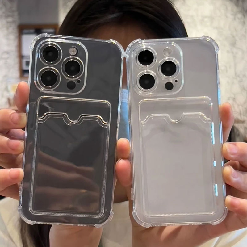 İPhone için lüks yumuşak kart çantası telefon kasası 16 15 14 13 12 11 Pro Max Mini XS Max Xr 7 8 Plus Şeffaf Cüzdan Tampon Kapağı