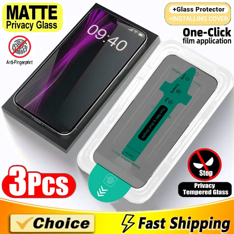 3pcs oleofobik toz ücretsiz kolay kurulum mat gizlilik ekran koruyucusu iPhone 16 15 11 12 13 14 Pro Max Plus XS XR Cam