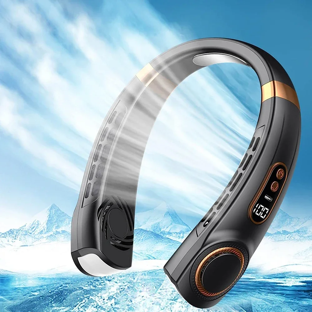 2025 Mini Asma Boyun Fanı Taşınabilir Bladess Boyun Fan Hava Soğutucu Dijital Ekran Şarj Edilebilir Klima Boyun Ventilatör