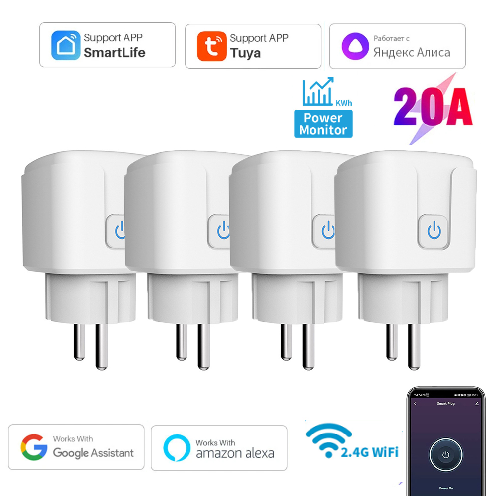 Tuya 16A, 20A Akıllı Fiş WiFi Socket AB Güç İzleme Zamanlama Fonksiyonu Alexa, Google Home, Alice, Akıllı Yaşam Evi ile Çalışır