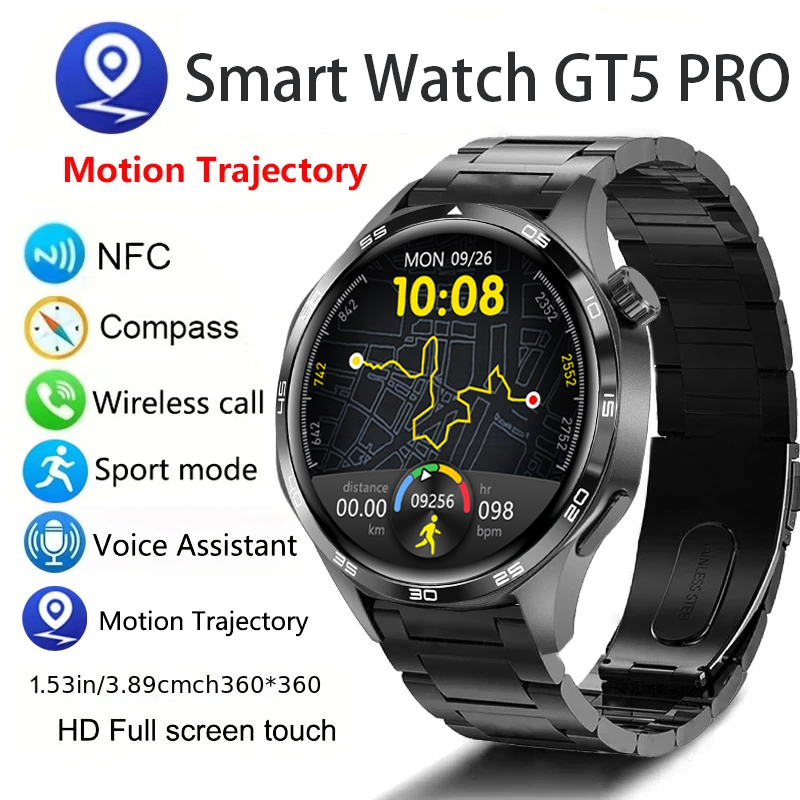 GT5 Pro Smart Watch Erkekler İzle 5 Pro AMOLED HD Ekran Bluetooth Çağrı GPS yörüngesi NFC Kalp Hızı Pusula Akıllı Swatches 2024