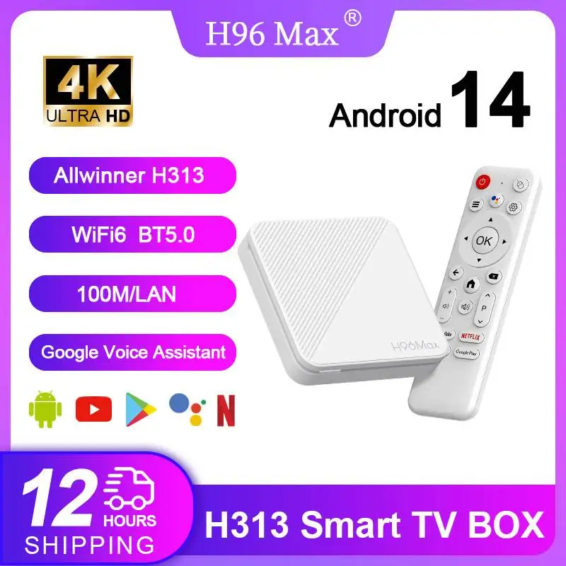 H96 Max H313 Akıllı TV Kutusu Android 14 ATV TV Kutusu 4K@60FPS 100m/LAN WIFI6 BT5.0 Google Voice Assistant Medya Oynatıcı Set Üst Kutusu