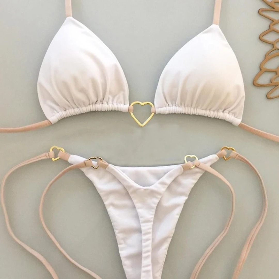 Yeni düz renkli beyaz bikini kadınlar takım elbise düşük bel bağdağı up moda mayo iki parçalı set