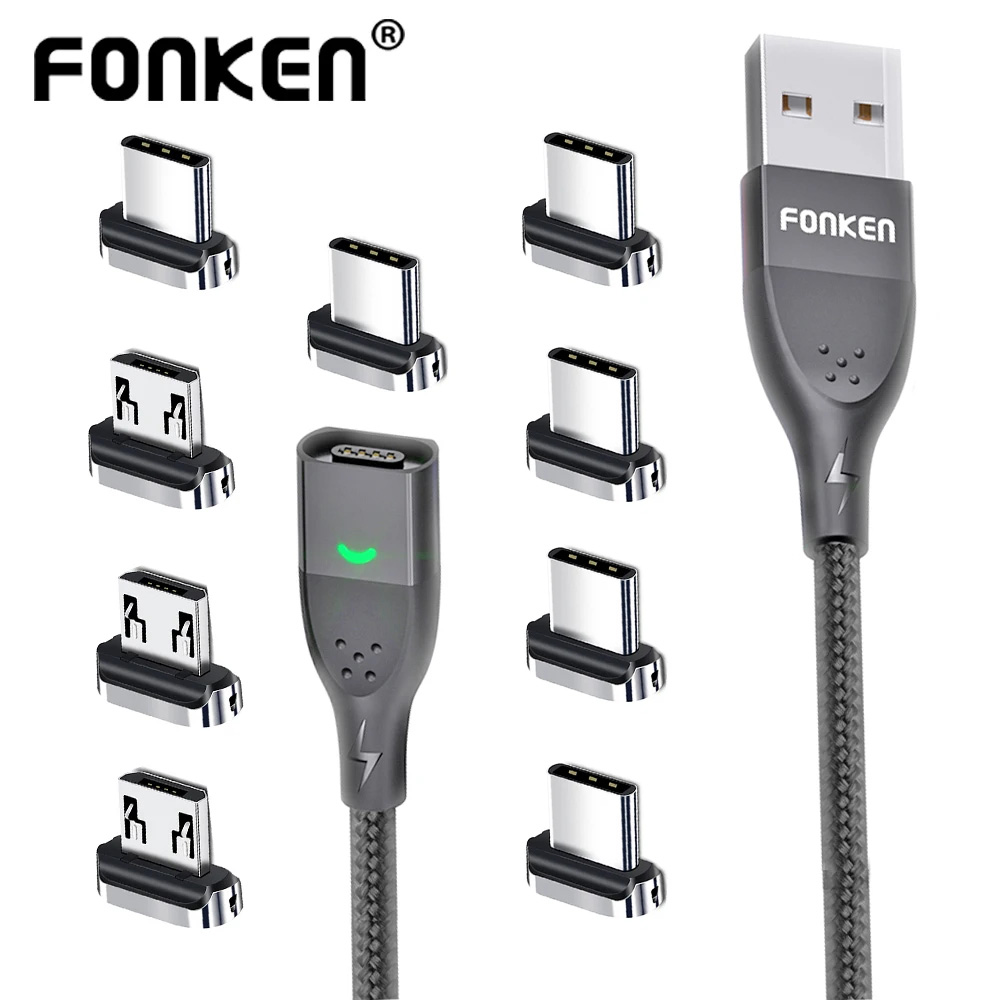 Fonken Manyetik Kablo 3A USB Manyetik Telefon Şarj Cihazı Veri Kablosu USB Tip C Kablo Mıknatıs Hızlı Şarj Kablosu Mikro USB Şarj Teli