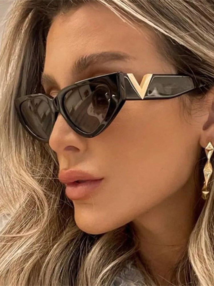 Lüks Vintage Cat Eyt Güneş Gözlüğü Kadınlar 2023 Moda V Marka Tasarımcısı Cateye Güneş Gözlükleri Kadın Gözlük UV400 Gafas de Sol Mujer