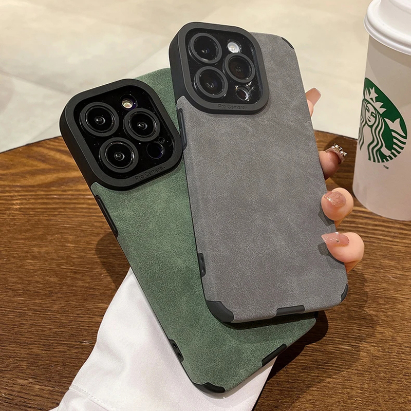 İPhone 14 için Moda Mat Deri Silikon Kılıf Plus 12 13 Mini 11 16 15 Pro Max 7 8 XR X XS Lens Koruma Şok geçirmez Kapak