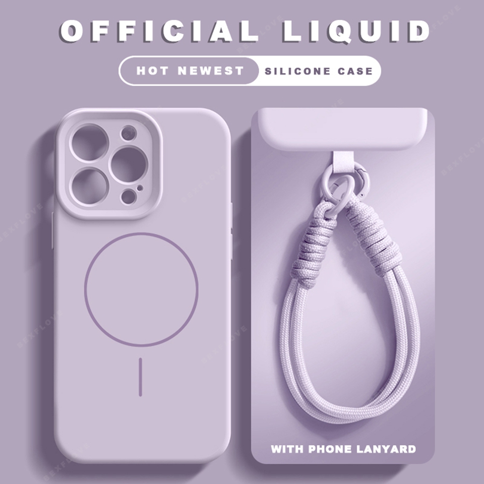 Liquid Silicone Lanyard Magnetic Phone Case For iPhone 16 14 15 Plus 11 12 13 16 Pro Max Magsafe Charge Strap Protector Cover