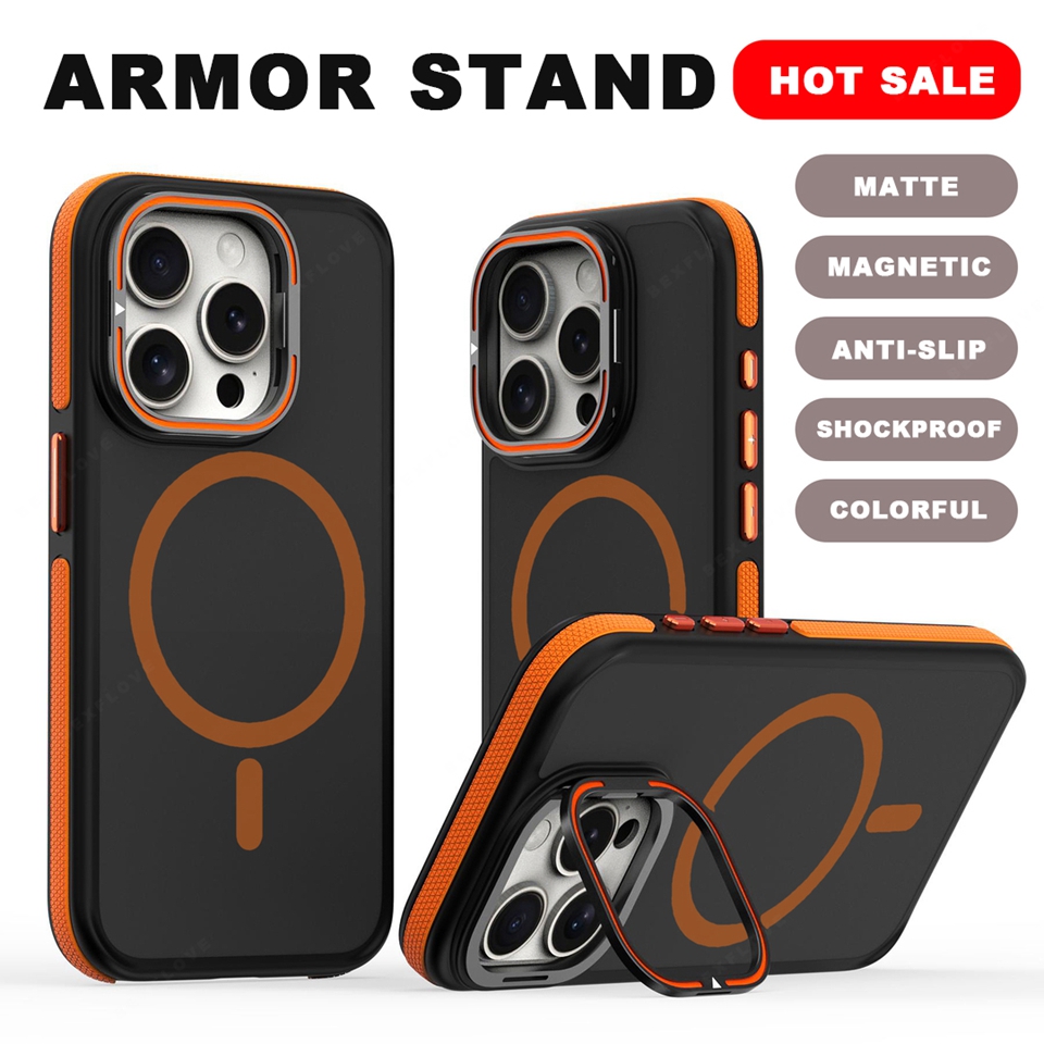 Magnetic Stand Phone Case For iPhone 15 14 16 Plus 11 12 13 16 Pro Max Magsafe Wireless Charge Holder Protector Hard Cover