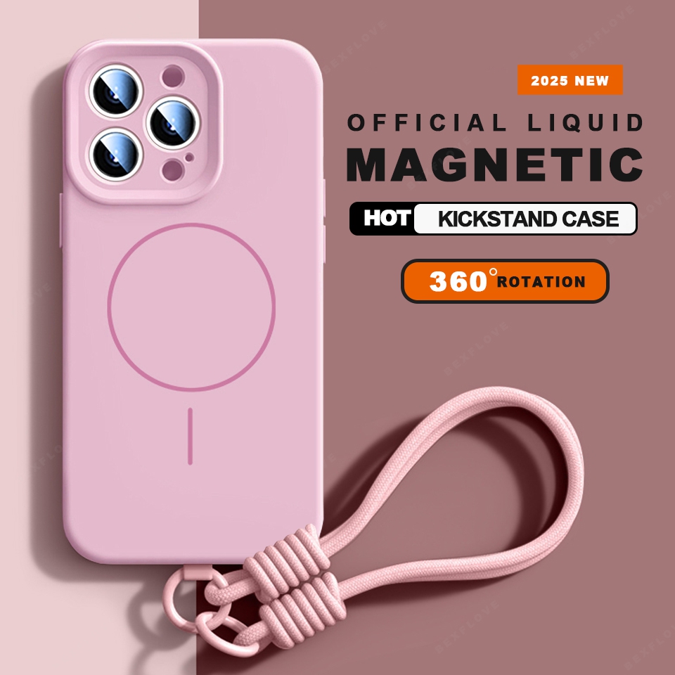 Official Magnetic Phone Case For iPhone 15 14 16 Plus 12 13 16 Pro Max Magsafe Liquid Silicone Lanyard Charge Protector Cover