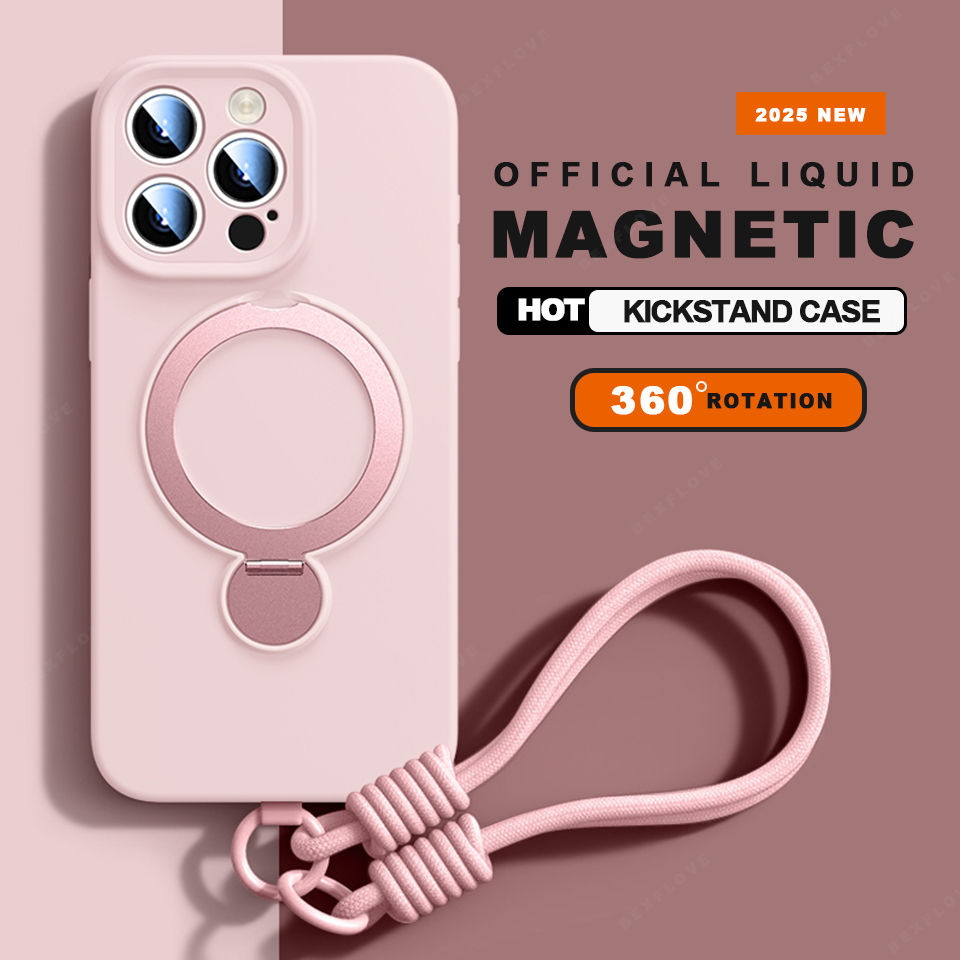 Magnetic Liquid Silicone Lanyard Phone Case For iPhone 16 Plus 13 15 14 16 Pro Max Magsafe Charge Strap Protector Soft Cover