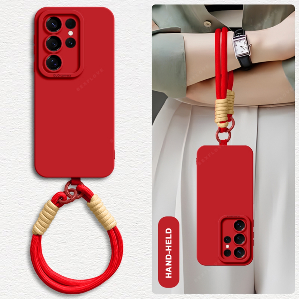 Liquid Silicone Wrist Strap Phone Case For Samsung Galaxy S24 S23 S22 S25 Ultra Plus A54 A53 A52 A55 5G Lanyard Original Cover