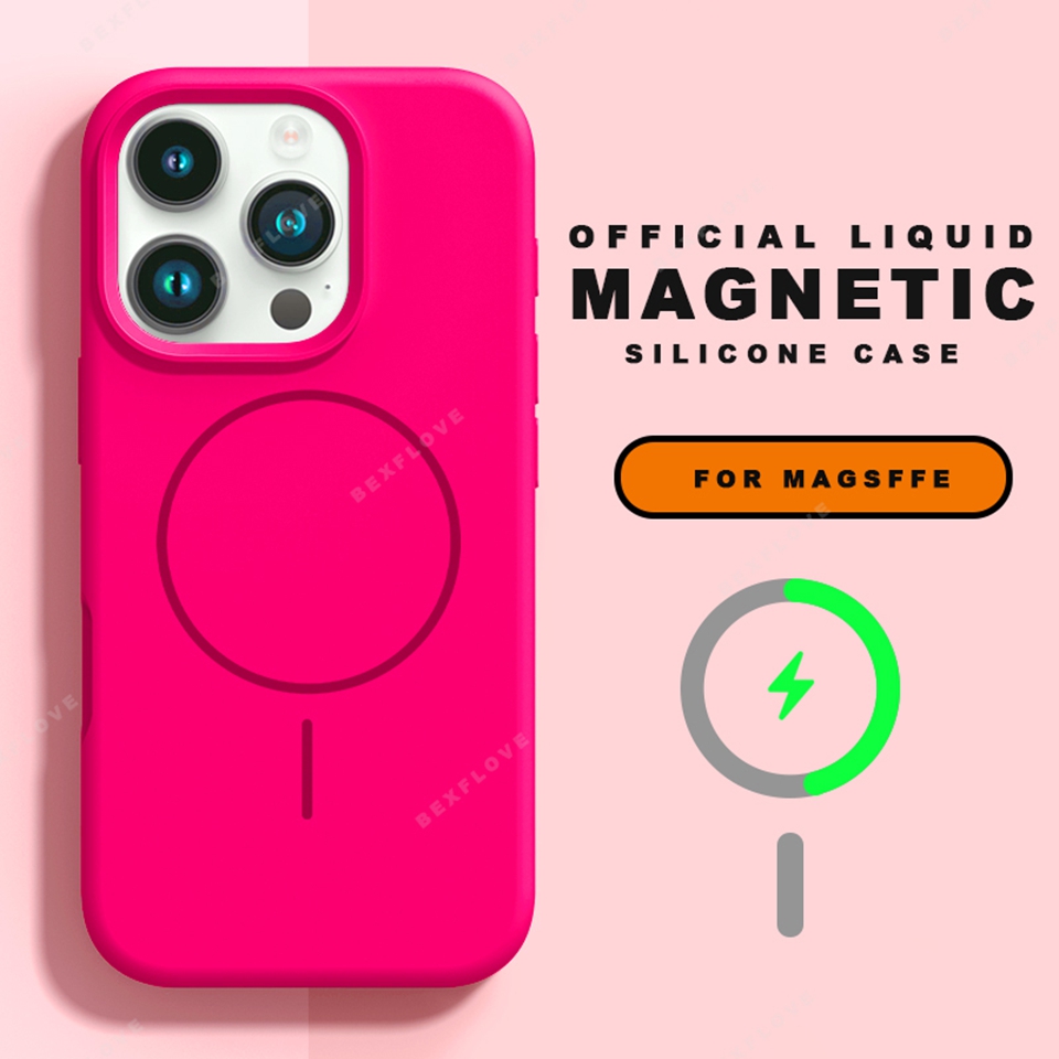 Official Magnetic Liduid Silicone Phone Case For iPhone 15 14 16 Plus 11 12 13 16 Pro Max Magsafe Charge Protector Soft Cover