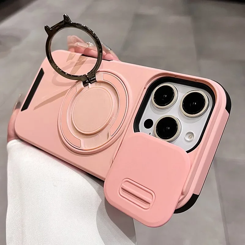 Slide Camera Protection Magnetic Bracket Magsafe Case for iPhone 15 12 11 13 14 16 Pro Max 16 Plus Heavy-Duty Rugged Armor Cover