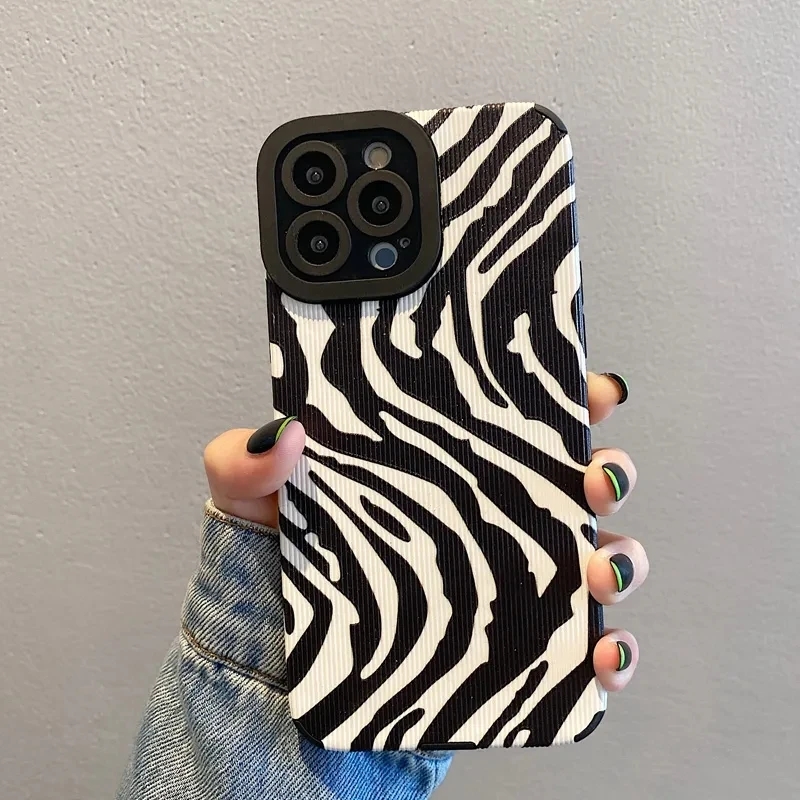 Fashion Zebra Stripes Silicone Case For iPhone 15 12 13 14 Plus 11 16 Pro Max Mini X XS XR 7 8 SE Soft Leather Shockproof Cover