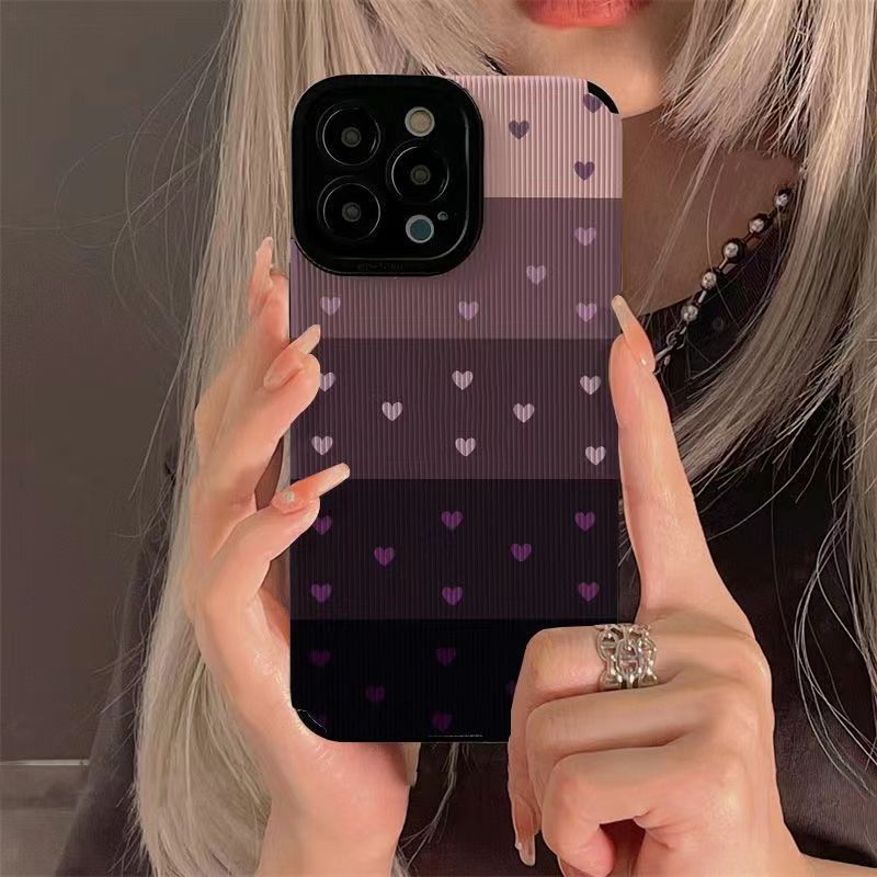 Gradient Little Love Heart Case For iPhone 13 12 15 11 14 16 Pro Max Mini X XS XR 7 8 Plus Silicone Leather Shockproof Cover