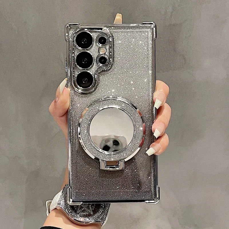 Luxury Gradient Glitter Plating Clear Case for Samsung Galaxy S25 S24 S22 S23 FE S21 Ultra Plus Slim Shockproof Bumper Cover