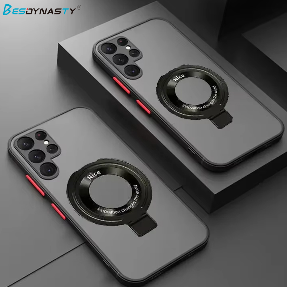 Magnetic holder Matte Translucent Shockproof Case For Samsung Galaxy S24 FE S25 Ultra S23 S22 Plus S20 S21 FE For Magsafe Cover
