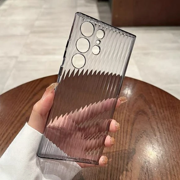 For Samsung Galaxy S25 Ultra S23 S24 Plus S25 Phone Case Fashion Clear Corrugated Pattern PC Ultra Thin Shockproof Cover