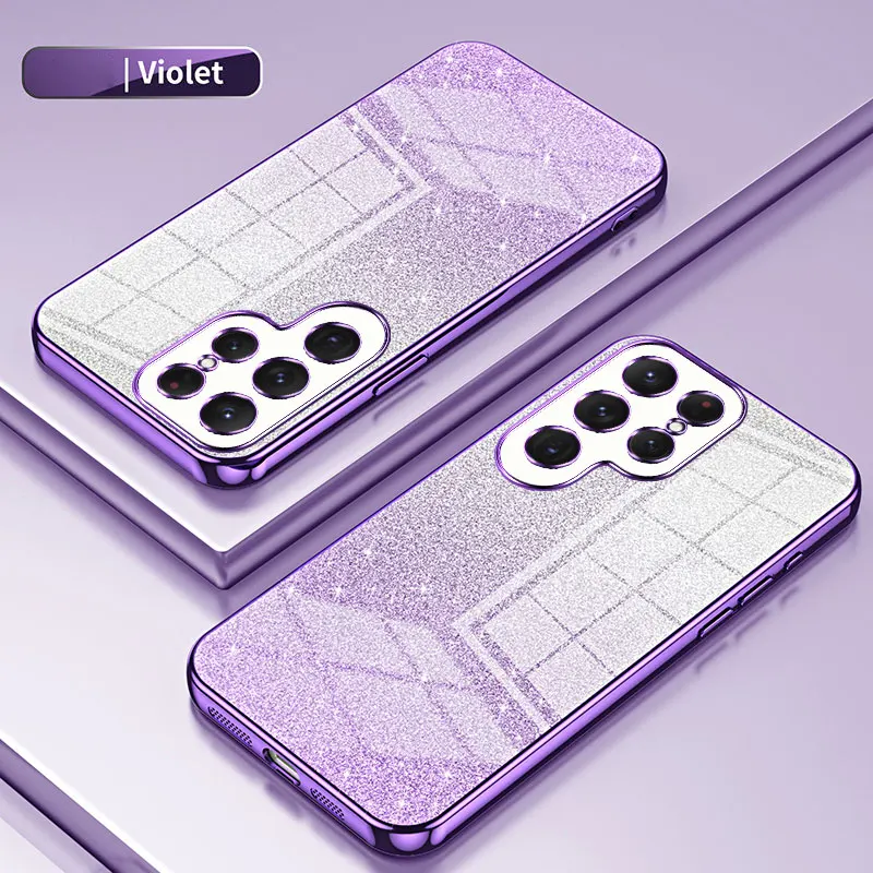 Luxury Glitter Shiny Case For Samsung Galaxy S25 S24 Plus S23 FE S22 S21 Ultra Shockproof Soft Silicone Plating Case S24 Cover