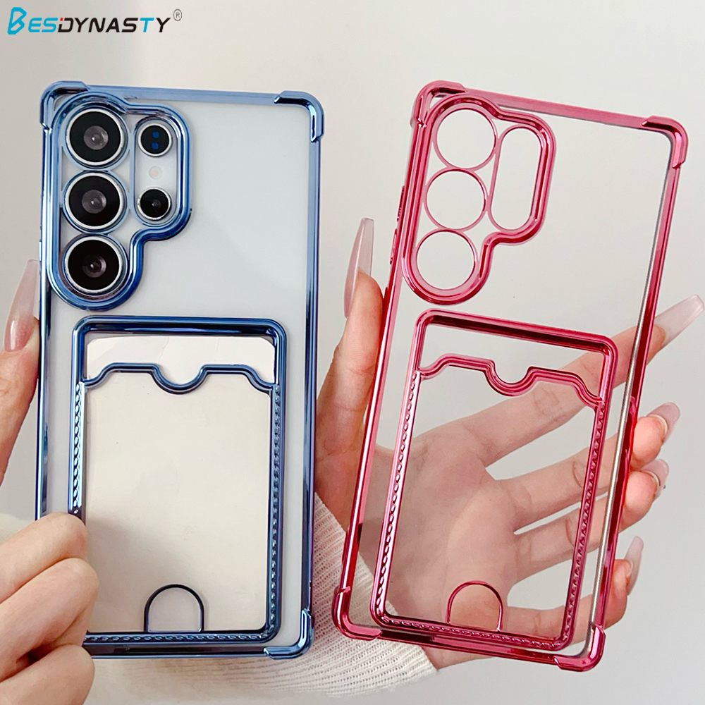 Card Pocket Wallet Clear Case For Samsung Galaxy S25 S24 FE S23 S22 S21 S20 S10 Plus Ultra A55 A56 Note 20 Ultra Plating Cover