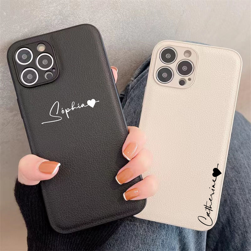 İPhone için kişiselleştirilmiş özelleştirilmiş isim kutusu 16promax 15plus 14 13 12 11 PRO Max baş harfleri harfler deri diy kapak